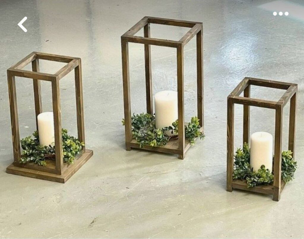 ست فانوس چوبی سه‌تایی با طراحی مدرن، مناسب برای دکوراسیون داخلی، باغ و تراس.